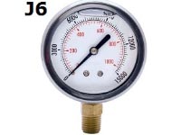 Model J6 Gauge - 1/4" NPT Standard Bottom Connection Filled